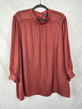 Modcloth Pintuck Rust Buttoned Back Silky 3/4 Sleeve Minimalist Tunic Top sz 4X